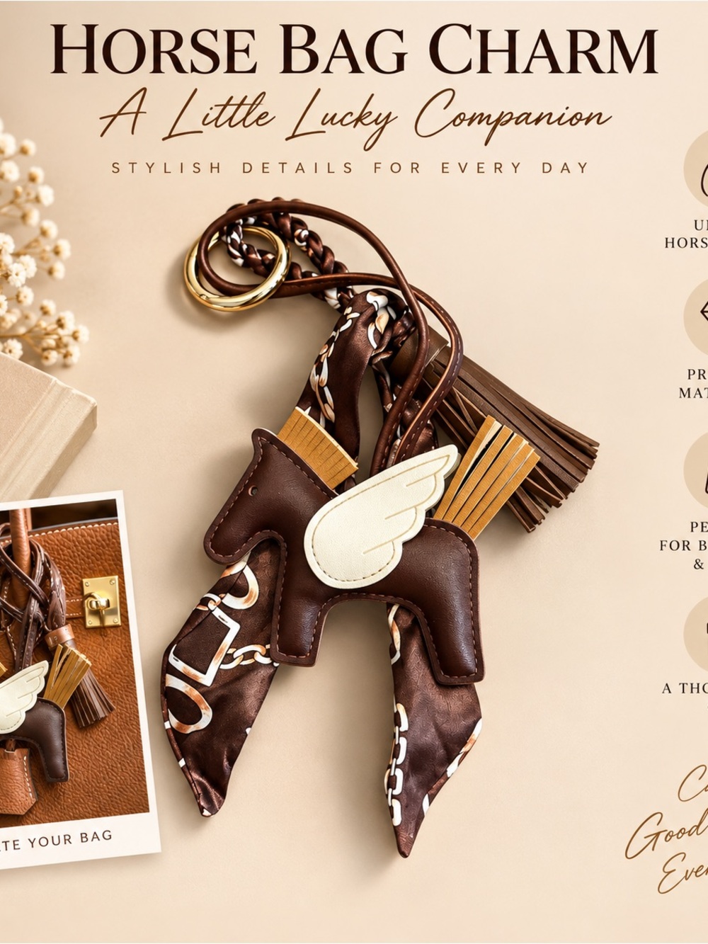 Pegasus Luxe Bag Charm - Chocolate Brown